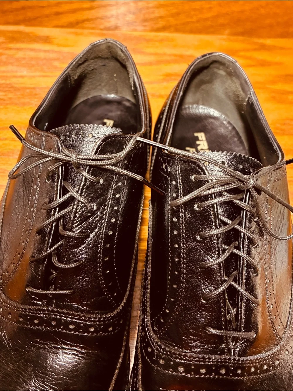 VTG 1985 Freeman Free-Flex Longwing Brogue Derby Shoes  Black Men’s 11 BOX, RECT